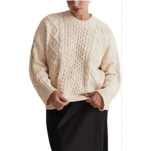Madewell Cable Knit Oversize Size Large Fisherman's Sweater Wool Blend Beige NWT